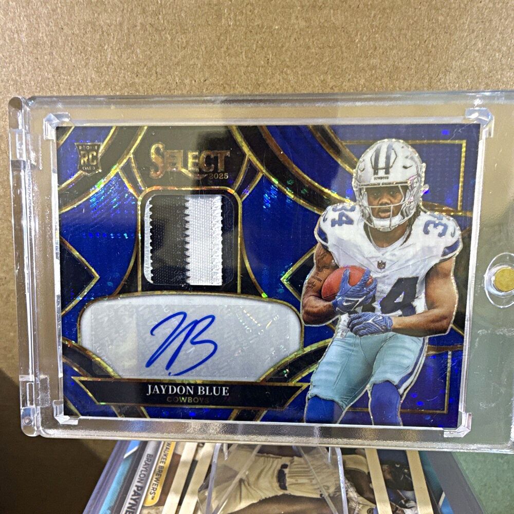 2025 Panini Select RSMP Jaydon Blue Cowboys RC Auto Patch Neon Blue Pulsar /45